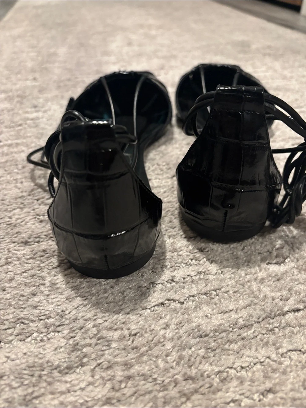 Massimo Dutti Black Croc-Embossed Square-Toe Lace-Up Flats size 8